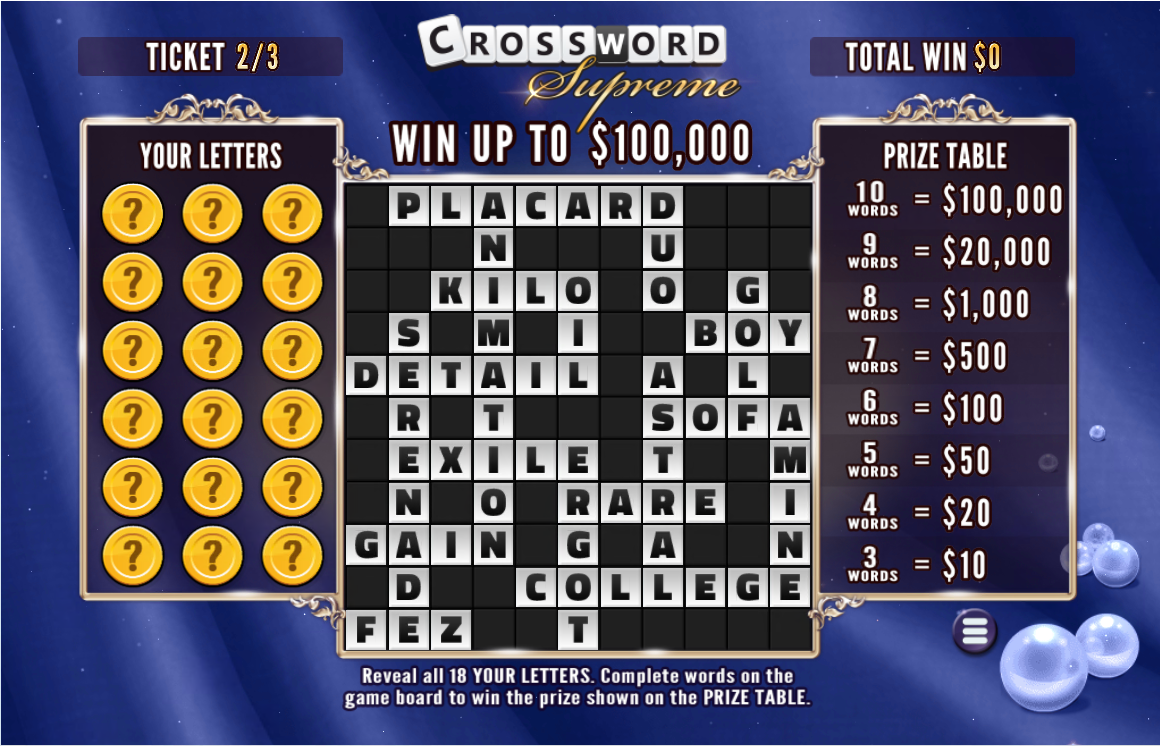 Crossword Supreme Online Gambling Game Atlantic Canada ALC